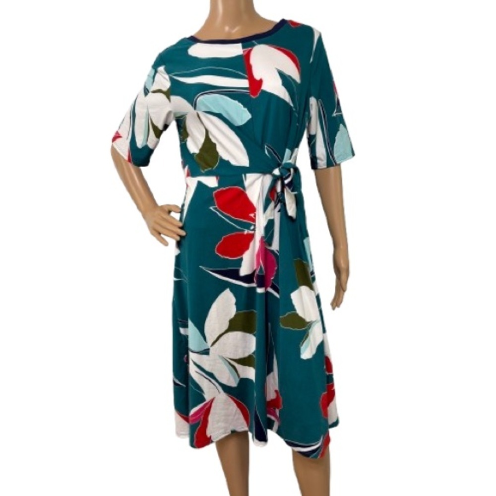 Cuddl Duds Super Flex Tie Front A-Line Dress Size M Floral Business Casual